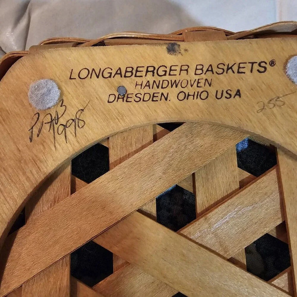 Longaberger Basket 1999 Hexagon 10" x 6"H Green Patterned Fabric Liner & Pl * - Picture 5 of 6